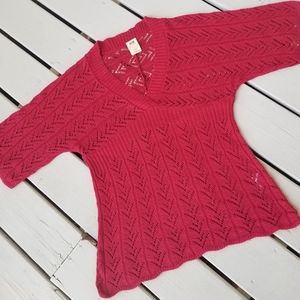 M burgundy loose knit short sleeve sweater